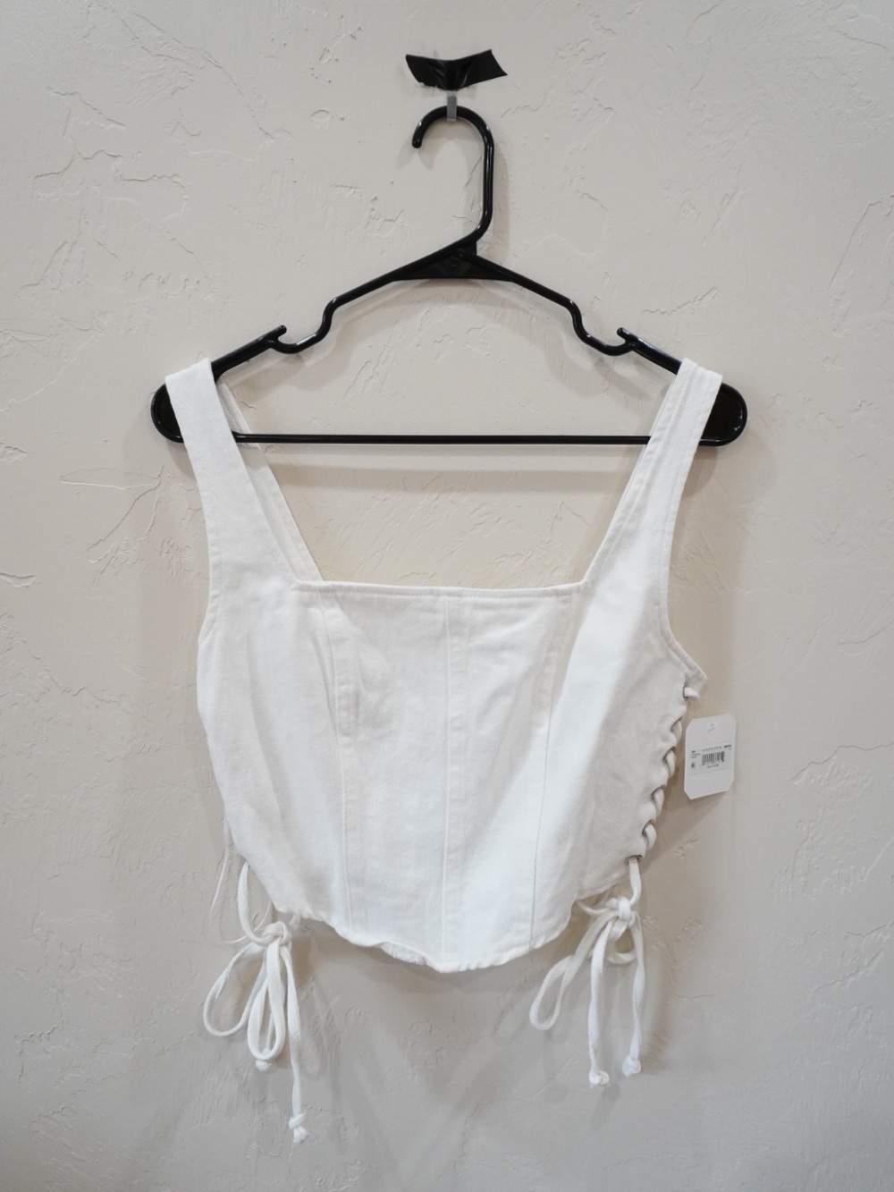 Altar'd State White Denim Lace-Up Corset Crop Top